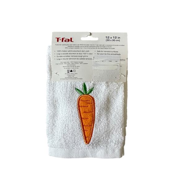 T-Fal Carrot Cotton Dish Towel Scrubbers 12x12 Set of 4 Spring Easter White NEW - Picture 5 of 7